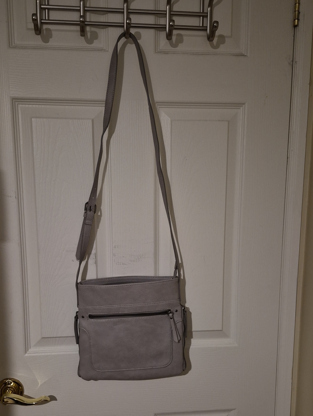 Like New | Denver Hayes Light Gray Faux Leather Crossbody Bag